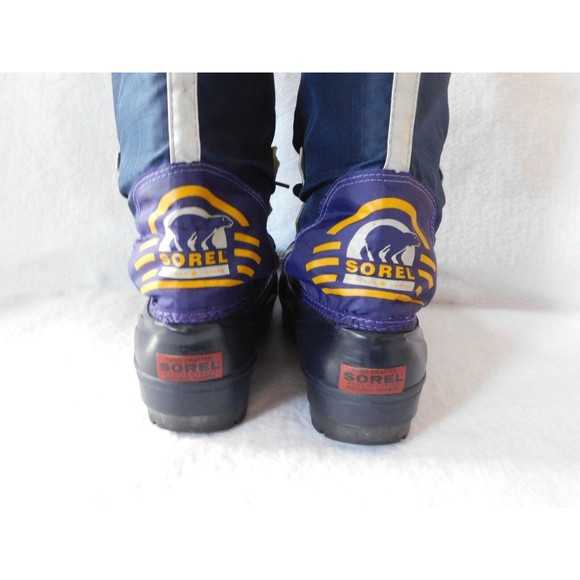 Vtg Sorel Hand Crafted Natural Rubber Women's Blue & Purple Laces Boots Size 7 - Picture 4 of 9